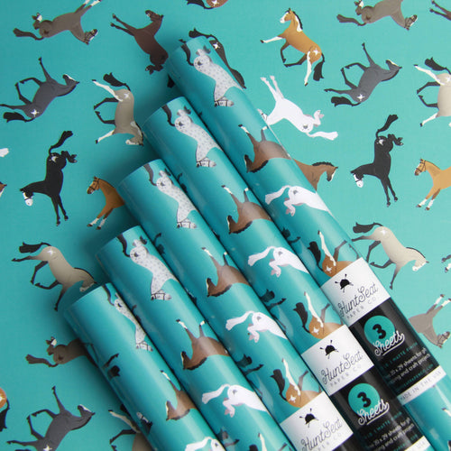 Hunt Seat Paper Co. - Party Ponies Gift Wrapping Paper - Three Sheets in a Roll